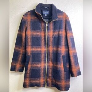Pendleton Women's Wool Blend Walker Coat Jacket Navy Blue Copper Plaid  Size XL